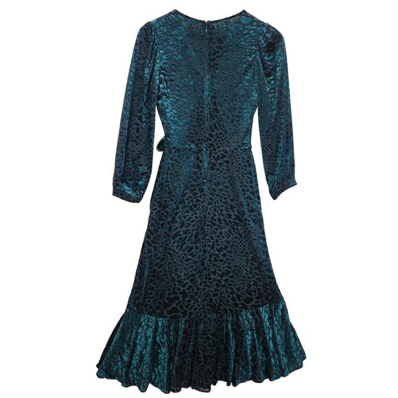 Calvin Klein Burnout Velvet Wrap Dress Women’s SZ 2 Dark Green Animal Print - Picture 2 of 16
